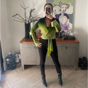Rat & Boa semi shear Ombré green wrap top.
